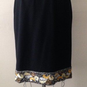 ITALY Elite Moda Embroidered Beaded Sequin Pencil Skirt 48 L Sparkle Gold Silver